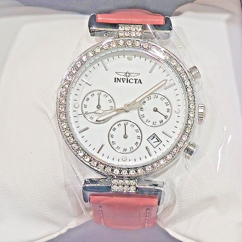 70369 Invicta Celestial Lady Silver Case Pink Genuine Leather Band 38mm